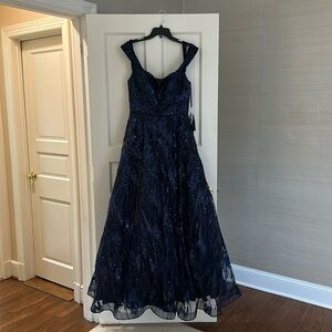 Basix Black Lable Navy Sequin Gown  NWT